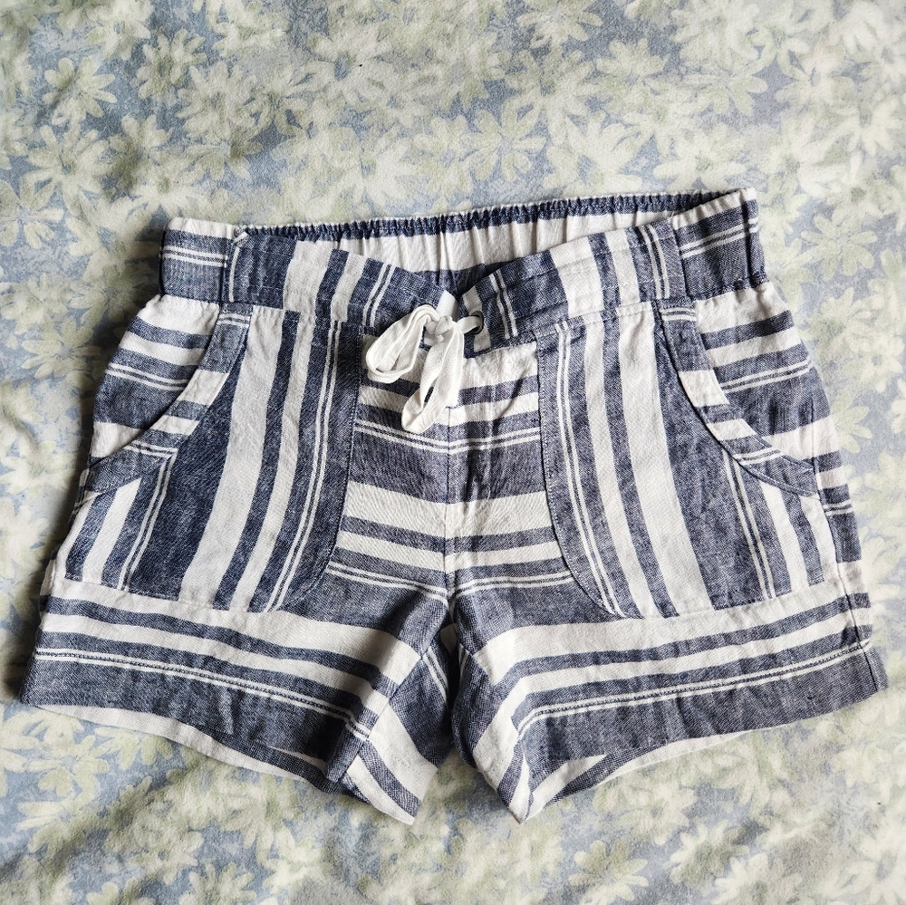 Athleta Bold Stripe Linen Shorts Size 6